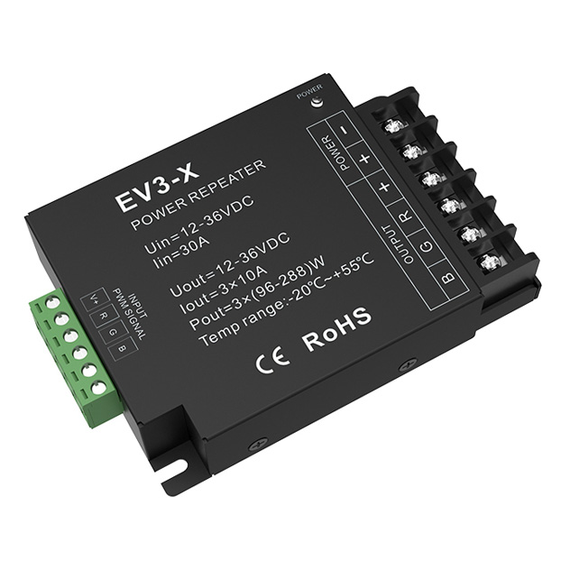 DC5-24V 3CH 10A Constant Voltage Power Repeater EV3-X For RGB LED Strip DC5-24V 3CH 10A Constant Voltage Power Repeater EV3-X For RGB LED Strip